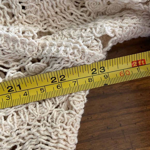 Vintage Solitaire XL Crocheted Knit Top Beige Circles Poplin Short Bubble Sleeve - Picture 8 of 11